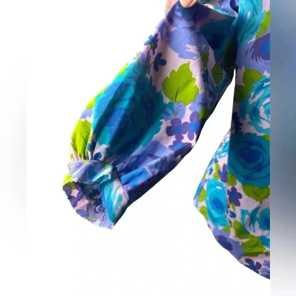 Retro vintage style HANDMADE woman’s pleated top floral BOLD pattern - Picture 4 of 9